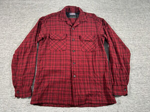 Vintage Pendleton Board Shirt Mens Medium Plaid Flannel Wool Loop Collar